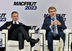 Il Ministro Lollobrigida e il patron di Macfrut Renzo Piraccini alla presentazione del Padiglione Italiano a Expo Doha 2023.