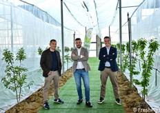 Antonio Popeo, Simone Arena e Nico Difino nell'impianto Aniplast a Macfrut in Campo.