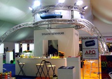 Vista d'insieme dello stand Macfrut International, nato per accorpare alcuni tra i principali brand della frutta italiana, con l'intento di proporsi in forma unitaria sul mercato.