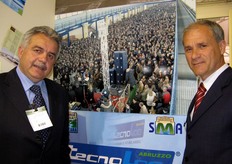 "Camillo Sborgia e Tiziano Santavenere, in rappresentanza del mercato all'ingrosso abruzzese "La Valle della Pescara". Il mercato, nella figura della società di gestione SMA, ha appena concluso un importante accordo con la compagnia Technolog per la realizzazione di una piattaforma logistica, in grado di movimentare merci su gomma, su nave e in prospettiva anche su aereo. La piattaforma è già attiva da tre mesi e movimenta 200 pedane al giorno."