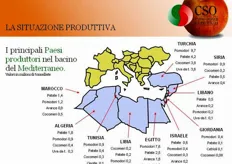Una delle tabelle presentate in occasione dell'intervento di Luciano Trentini mostra quali sono i principali paesi e le principali produzioni che si affacciano sul Bacino del Mediterraneo, destinato a diventare area di libero scambio nel 2010.