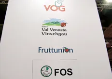Stand Consorzio Mele Alto Adige, in cui partecipano VOG, Val Venosta, Fruttunion e FOS.