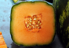 Un dettaglio del melone quadrato, con la disposizione dei semi che segue la forma esterna del frutto.