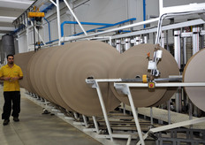 Per la realizzazione dell'angolare, vengono prelevate strisce di cartone da piu' bobine. Pressandole insieme, l'angolare acquista una struttura molto rigida, compatta e nello stesso tempo leggera, in grado di sostenere grossi sforzi meccanici.