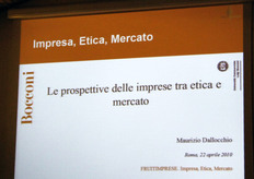 "L'associazione si e' avvalsa dell'eccellente contributo del Prof. Maurizio Dallocchio, ordinario e titolare della cattedra "Nomura" dell’Universita' Bocconi di Milano, per trattare il tema "Le prospettive delle imprese tra etica e mercato", dal quale sono scaturiti straordinari elementi di riflessione per l'impostazione delle strategie aziendali di piccole, medie e grandi imprese nel medio-lungo termine."