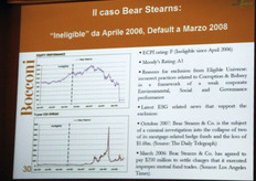 "Anche il fallimento della banca d'affari Bear Stearns era gia' scritto nel giudizio etico conferitole dall'ECPI, che aveva considerato l'azienda "ineligible" gia' ad aprile 2006 - il default arrivera' poi a marzo 2008! Casi analoghi sono quelli di Enron e di Parmalat, a testimonianza che le imprese pronte a calpestare ogni regola pur di incassare rapidi profitti, hanno vita breve come le bugie e spesso, nel crollare, trascinano con se' anche moltissimi innocenti."
