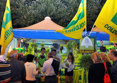 Lo stand Coldiretti, abbellito da veri grappoli d'uva.