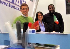 Presso lo stand Agritenax troviamo: Stefano Vocca, l'interprete Nicole Rundo e Charles Ilboundo.