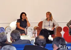 La giornata prosegue con il panel di discussione sul kiwi. Da sinistra a destra: Blair Hamill (Zespri Europe), Huliyeti Hasimu (Cina), Elena Koroleva (7ya - Russia) e Masco Salvi (Gruppo Salvi).