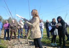 Edwige Remy illustra gli schemi di disposizione degli impollinatori in campo per le varieta' autosterili.