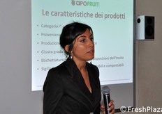 Giorgia Faedi, Responsabile relazioni Scuole di Apofruit Italia, ha illustrato in dettaglio le modalita' pratiche della distribuzione di frutta alle scuole aderenti al programma.