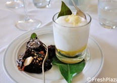 Sorbetto al limone e melanzane al cioccolato.