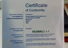 Orto Serre ha conseguito dal 2003 la certificazione di conformita' GlobalGAP, che viene rinnovata ogni anno.