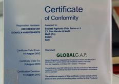 Orto Serre ha conseguito dal 2003 la certificazione di conformita' GlobalGAP, che viene rinnovata ogni anno.