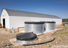 In queste taniche, le acque piovane vengono miscelate alle acque di drenaggio delle coltivazioni, in modo da recuperare anche queste ultime. Qui avviene un primo filtraggio e una miscelazione in grado di fornire acqua al corretto livello di pH e di conducibilita' elettrica.