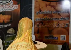 Zucca intagliata della Calabazas Gourmet, azienda spagnola appartenente al Grupo Marfesa, che ha presentato diverse novita', tra cui la zucca gia' sbucciata e tagliata a dadini.