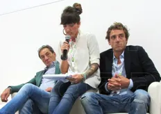 Patrizio, Valentina e Emile Fellini durante l'incontro organizzato per presentare le novita' in azienda.