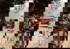 Lo stand Enza-Envy. Brand commerciale della cultivar Scilate, e' una nuova varieta' di mela proveniente dalla Nuova Zelanda.