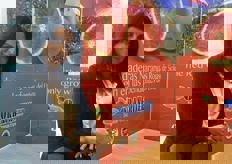 Sara Grasso accanto al logo aziendale.