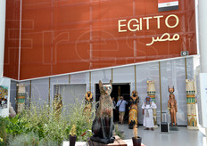 L'Egitto, con la sua partecipazione al Cluster Bio-Mediterraneo con il tema 'La storia infinita', ha voluto sottolineare il suo ruolo di protagonista del Mediterraneo. All'esterno, oltre un'aiuola di piante aromatiche, riproduzioni di statue e busti egizi di faraoni e regine, oltre a statuette di gatti.