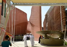 Attraverso rampe dalle forme sinuose, che simboleggiavano le dune, si entrava nel cuore del Padiglione degli Emirati Arabi Uniti.
