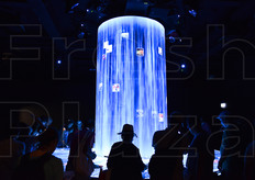 "La "cascata della diversita' " nel Padiglione giapponese; una grande quantita' di contenuti, dal campo agricolo fino ad arrivare alla tavola, scorre nel flusso della cascata, offrendo un'esperienza interattiva. Toccando i contenuti che galleggiano alla base della cascata, venivano proiettate le informazioni in esso racchiuse."