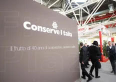 Dietro lo stand di Conserve Italia, uno dei piu' grandi a Marca 2016.