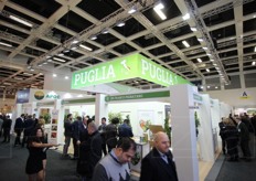 "Lo stand collettivo della Puglia. La Puglia - riporta Coldiretti - e' la prima regione del Sud in fatto di esportazioni e la quarta a livello nazionale italiano. Secondo l'organizzazione agricola il dato di 140 e 900 milioni di euro di prodotti ortofrutticoli esportati dalla regione rispettivamente in Germania e nel mondo e' "sottostimato" causa la mancanza di un'indicazione made in Puglia."