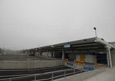 Ecco un'altra delle novita' della nuova struttura mercatale bolognese: ogni azienda ha proprie baie di carico/scarico per i camion, aree peraltro a livello del piano di carico: questo semplifichera' molto le operazioni; operazioni piu' semplici e rapide significano risparmi. Nella vecchia struttura, ogni azienda caricava e scaricava da un'unica area, separata dai posteggi di vendita.