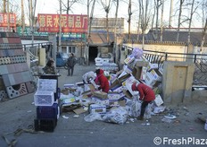 Al margine del Mercato, c'è chi si occupa di recuperare gli imballaggi