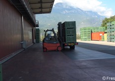 Fasi di movimentazione dei bins alla Fruchthof Überetsch.