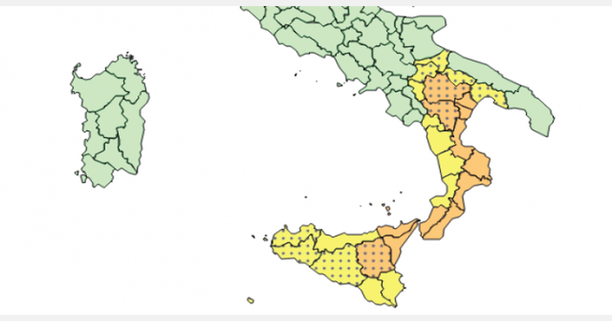 Evoluzione dell'allerta meteo nelle regioni del Sud Italia