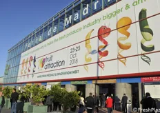 L'ingresso della fiera di Madrid. Un grande vantaggio di Fruit Attraction è che dall'aeroporto si raggiunge in pochi minuti di taxi o metropolitana