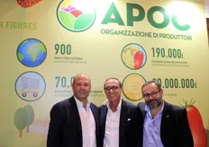 Nicola De Santis (responsabile ufficio amministrativo), Angelo Garofano (presidente) e Rosario Ferrara (direttore coordinatore) dell'Organizzazione di produttori Apoc.