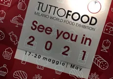 L'appuntamento a TuttoFood 2021 è fissato a Milano nei giorni 17-20 maggio 2021